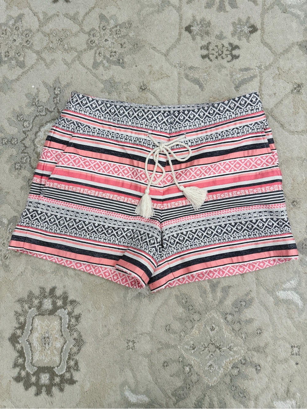 LOFT Pink Black White Striped Pattern Drawstring Shorts